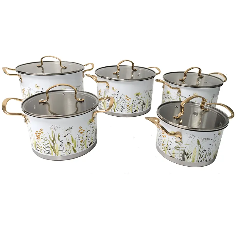 Thép không gỉ Cookware sets với thép xử lý và nắp chậu và chảo để nấu ăn