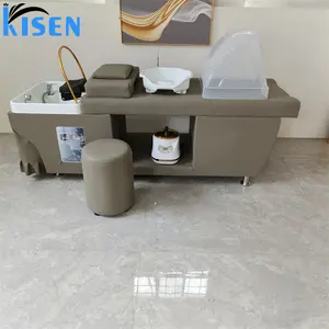 Kisen good quality Spa Shampoo Bed Massage Lay Down Washing Hair Salon equipment Leather Water Circulation And Steamer Function