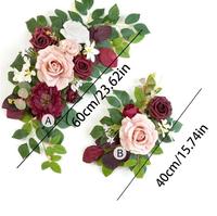 Ensemble de guirlandes de fleurs artificielles bordeaux et rose poudré, arrangement floral de luxe en roses de soie pour arche de mariage, toile de fond, table à manger et escalier