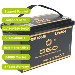 Shenzen QSO 12V100Ah Bateria Solar Fabricante 24V 100 200 Ah 12V 100Ah 120Ah 200Ah Lifepo4 Akku Baterias De íon De Lítio Pack