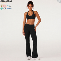 Set Yoga Flare Grosir 2 Potong, Bra Olahraga Halter Neck, Legging Pinggang Tinggi, Logo Custom, Pakaian Olahraga, Set Gym untuk Wanita, OEM