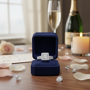 Élégante bague de fiançailles et de mariage ethnique pour femme en or blanc naturel 1/2 carat, sertie de diamants en grappe taille brillant à griffes, idéale pour un anniversaire - Product Image 3