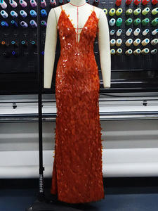 A11577 <strong>Red</strong> Women's Dress V-Neck Spaghetti Strap Modern Straight Elegant Summer Floor-Length Sheath <strong>Sequins</strong> for Daily Wear - Product Image 6