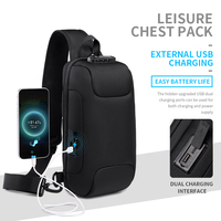 Sac de poitrine en polyester imperméable antivol grande capacité, sac à bandoulière pour homme, sports de plein air, trajets quotidiens, vente en gros