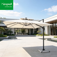 Parasol de plage pliable de 3 m avec éclairage LED, base en plastique, pour hôtel, restaurant, terrasse, extérieur, mobilier en aluminium, imperméable