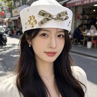 Sombreros y Gorras de Marinero Blancos al por Mayor con Lazo de Camuflaje, Perlas y Diamantes de Imitación, con Logotipo Personalizado, Estilo Y2K, para Fiestas Rave y Halloween