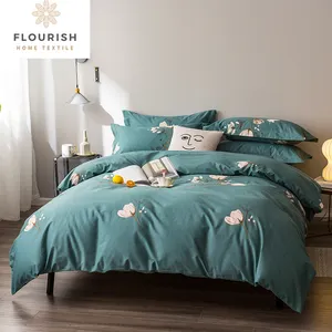 Flourish Four Piece Printed Fluffy 100 Polyester Couette De Lit Reversible Quilt Korean Bedding Set Kain Sprei Sabanas De Cama