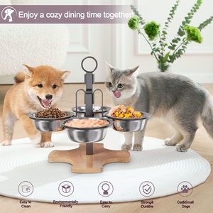 Toptan yükseltilmiş köpek maması kaseleri 3 yükseklik ayarlanabilir yükseltilmiş köpek kedi kase <span class=keywords><strong>stand</strong></span>ı ile 4 paslanmaz çelik kase kaymaz Pet besleyici - Product Image 5
