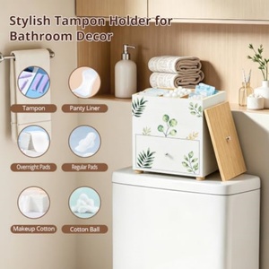 Porte-tampons élégant en bois pour salle de bain avec couvercle et tiroir - Product Image 4