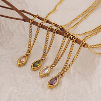 Kalung Rantai Kuba dengan Liontin Berbentuk Mata Berwarna-warni dari Zirconia Kubik Marquise Berlapis Emas PVD Stainless Steel Tahan Air untuk Wanita.