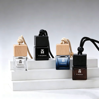 Flacon vide en verre de 5 ml, 8 ml, 10 ml pour désodorisant, mini diffuseur carré suspendu pour voiture, flacon de parfum avec bouchons en bois