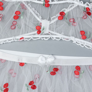 Conjunto de lencería de malla transparente con bordado de cerezas, tentación sexy, conjunto de sujetador de tres piezas al por mayor - Product Image 3