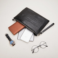 Dompet Kulit Buaya Trendy 2026 Tas Amplop Pria Resleting Slot Multi-Kartu Tas Tangan Kasual Bisnis Pria