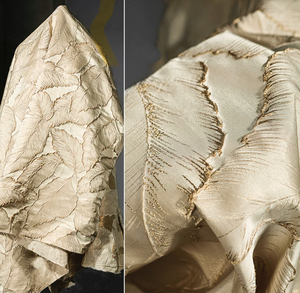 Vải thiết kế kết cấu ba chiều Retro cao cấp của Pháp với lá màu xanh lam và sợi chỉ vàng - Product Image 4