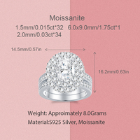 Personnalisé S925 Sterling Silver Oval Jewelry Bagues Femmes Plaqué Or Fiançailles Pleine Moissanite Bague De Mariage En Diamant