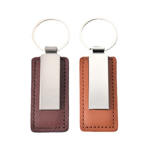 Best Sublimation Glossy MDF Keychain DIY Square Pu Leather Keyring with Aluminum-Blanks for Father's Day
