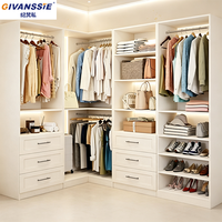 Kit de Système de Dressing Modulable Blanc Moderne Style Shaker, Montage au Sol, Organisateur de Placard en Bois avec 6 Tiroirs, 16 Étagères et 8 Tringles de Suspension