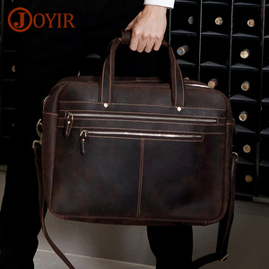 Joyir Men's Genuine <b>Leather</b> <b>Briefcase</b> Large Capacity Business Travel Laptop Bag Solid Color Brown - Product Image 1