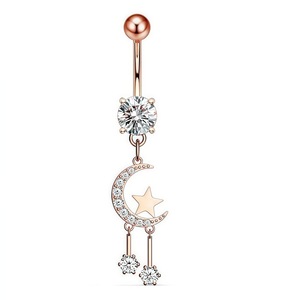 Anneau <span class=keywords><strong>de</strong></span> nombril à pendentif étoile <span class=keywords><strong>de</strong></span> lune tendance avec diamant CZ - Argent/or rose/or Bijoux <span class=keywords><strong>de</strong></span> corps pour femmes Piercing au nombril - Product Image 5