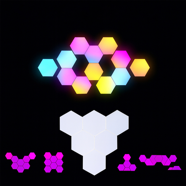 Smart App Remote Control RGBIC Hexagon Modular LED Wall Light Panels Honeycomb Shape Gaming Lights for Room Decoration
