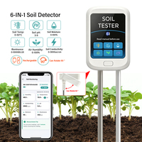 YIERYI Testeur de sol Bluetooth 6-en-1 : pH, humidité, température, EC, luminosité, humidité de l'air – Détecteur rotatif rechargeable pour le suivi du sol