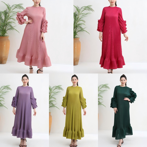 Abito Modesto Plissettato Personalizzato Taglia Unica, Nuovo Colore Tinta Unita, Vestito Casual Morbido Viola, Design alla Moda per la Chiesa - Product Image 3