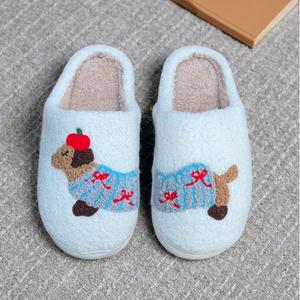 Chaussons d'hiver <span class=keywords><strong>pour</strong></span> femmes Cute Cartoon Little Black Dog Indoor Warm Comfort Home Bedroom Soft Causal Plush Shoes - Product Image 3