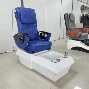 Cadeira elétrica para massagem e cuidados com os pés, base branca, couro marrom, sofá reclinável, manicure e pedicure, spa para pés