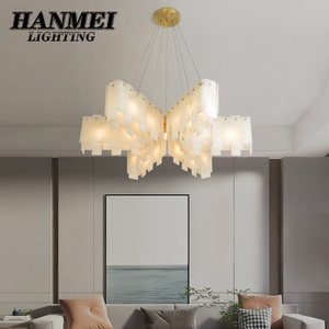 Modern Luxurious Copper & Marble Chandelier Pendant <b>Light</b> Adjustable Height AC Compatible Warm White LED for Hotel <b>Dining</b> Rooms - Product Image 5