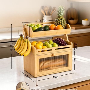 Exquisita caja de pan de bambú con ventana de visualización, almacenamiento de condimentos, estante de cocina para frutas, pan y aperitivos. - Product Image 3