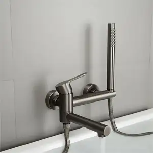 Bañera colgante de pared de cobre de alta calidad de Guangdong, juego de ducha de baño de oro cepillado negro frío y caliente