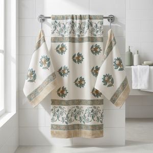 Ensemble de serviettes de bain en coton gaufré de qualité supérieure, serviettes de bain douces et absorbantes à imprimé floral, serviettes de bain décoratives à séchage rapide - Product Image 2