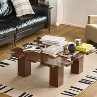 Table basse moderne en verre trempé et bois avec rangement multifonctionnel, portable et durable pour le salon
