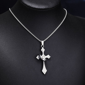 스테인리스 스틸 패턴 십자가 목걸이와 반지, 남녀 공용 종교 장신구 - Product Image 3