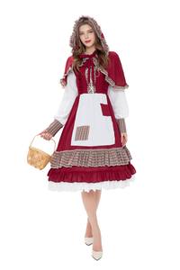 Costume de cosplay de Petit <span class=keywords><strong>Chaperon</strong></span> <span class=keywords><strong>rouge</strong></span> pour <span class=keywords><strong>adulte</strong></span> Halloween 2026, tenue de demoiselle d'honneur de ferme pastorale, robe de performance de fête - Product Image 3