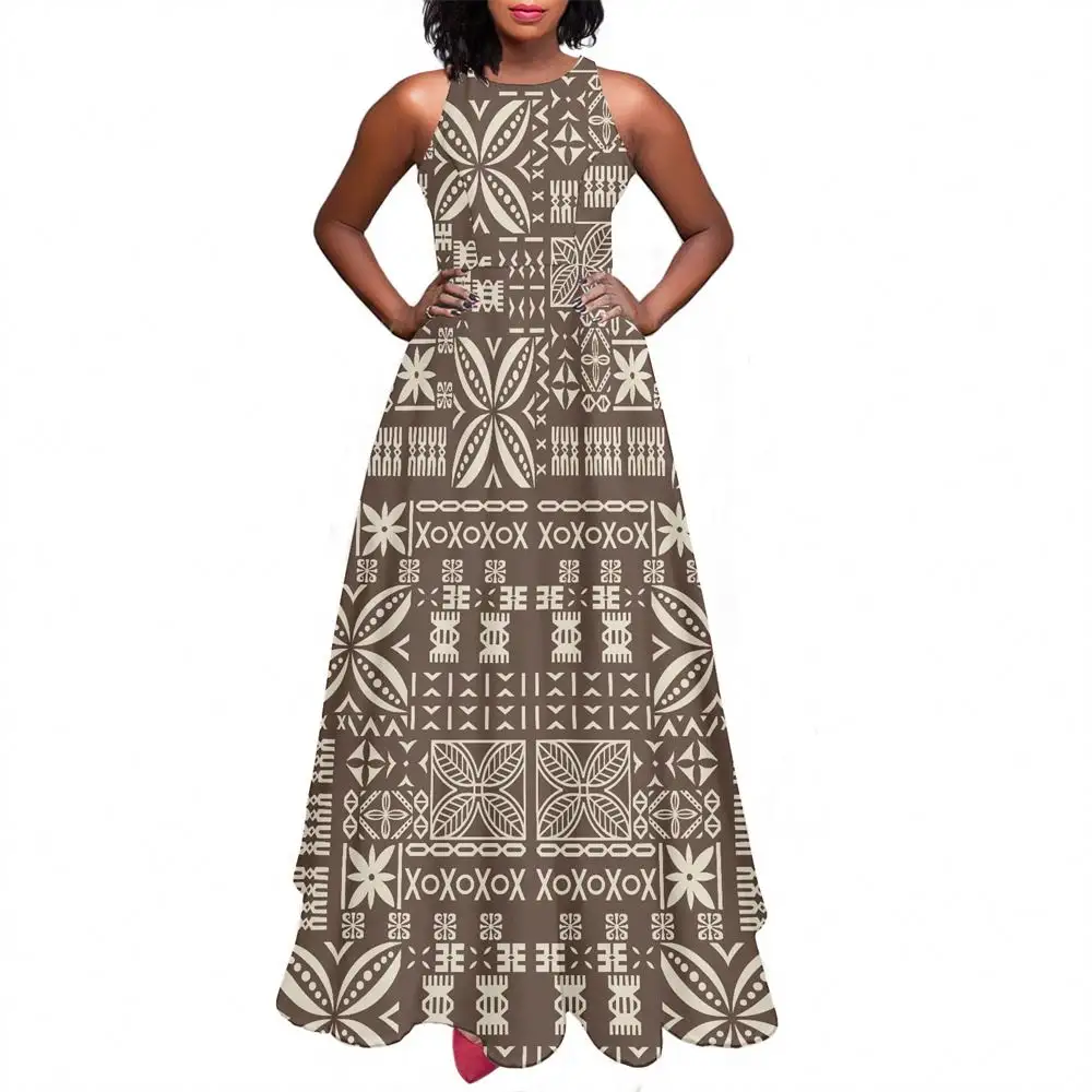 Women Loose Dresses Summer Polynesian Tribal Tongan Taovala Print Custom Plus Size Women Swing Long Dresses Women Maxi Casual