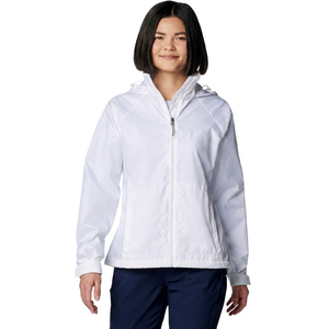 Veste coupe-vent blanche à capuche pour femme, décontractée, imperméable, avec fermeture éclair sur le devant, vêtement d'extérieur de printemps, coupe régulière, en polyester - Product Image 1