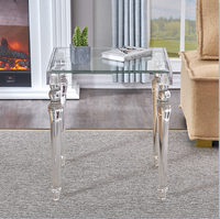 Table d'appoint moderne en acrylique avec plateau en verre trempé et pieds de table en acrylique personnalisés, rangement intégré pour salon et hôtel