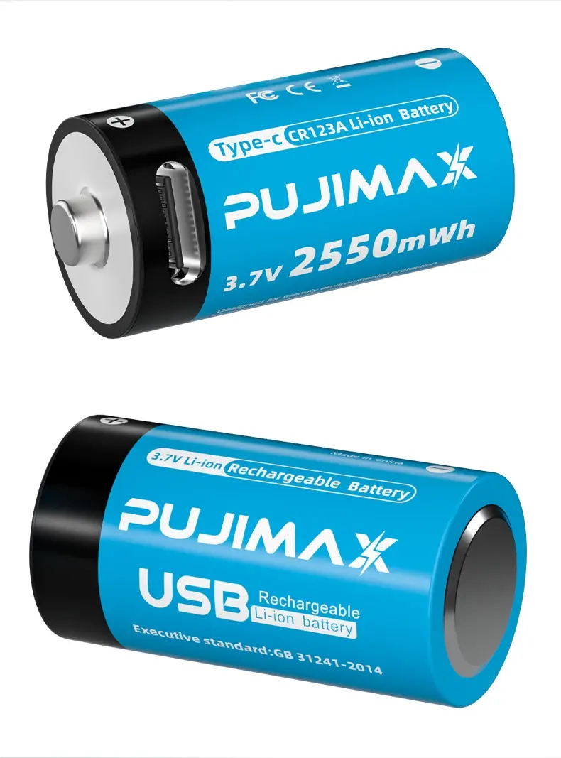 Pujimax 1 Stuks Type C Opladen Lithium Batterij 3.7V 2550mwh Usb Cr123a Batterij 16340 Oplaadbare Batterijen Met Oplaadkabel