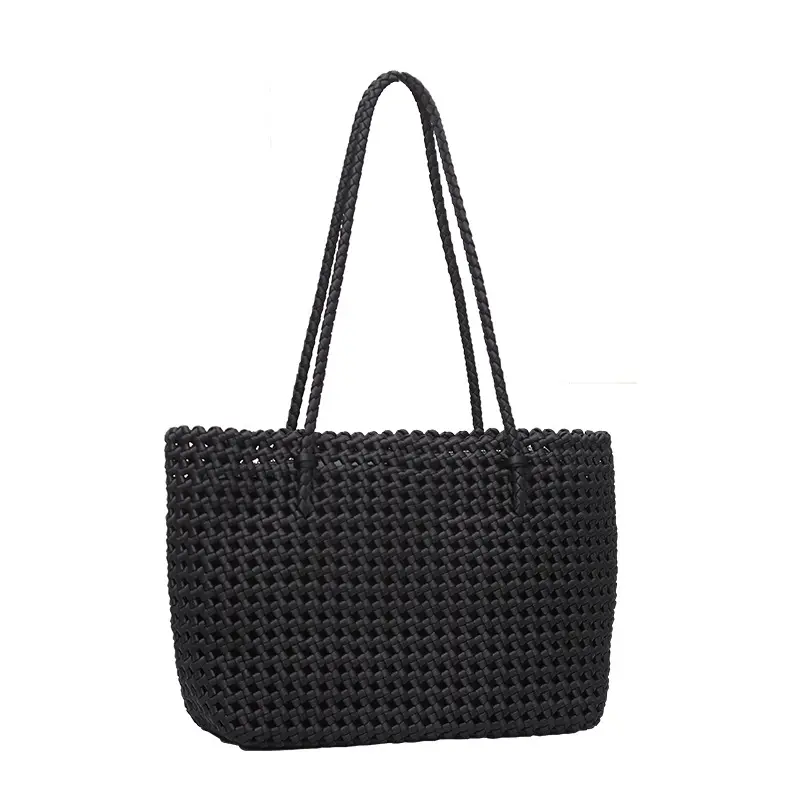 New woven large capacity bag literary young woman simple everything diamond check rope braided shoulder handbag