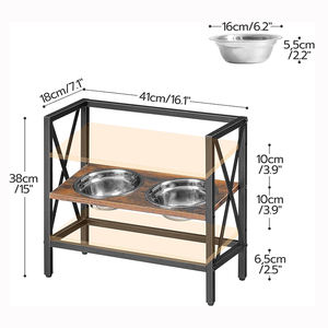 JH-Mech supporto per ciotola per cani robusto e stabile regolare ciotola rialzata per cani in legno marrone e metallo nero regolabile affascinante Vintage - Product Image 2