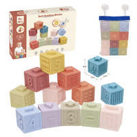Blocs de construction sensoriels pour bébés, 12 pièces, en caoutchouc souple, chiffres, formes, couleurs, animaux, jouets d'empilage et de construction pour bébés