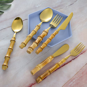 أطقم مقابض من الخيزران ، طقم أدوات مائدة فاخرة عالية الجودة من الفولاذ المقاوم للصدأ ، طقم سكاكين للمطاعم - Product Image 3