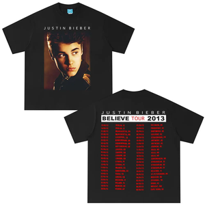 Justin Bieber Believe Tour 2013 Merch T-shirt Uomo Donna Moda Hip Hop T-shirt oversize T-shirt casual in cotone a maniche corte - Product Image 2