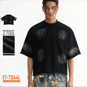 Hot Premium Vintage Polyester Coton Oversize Cropped Tee Acid Wash Boxy Tee Sun Faded O Neck T Shirt pour Hommes - Product Image 1