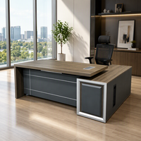 Bureau de direction en L extensible et écologique certifié E1 avec armoire de rangement ventilée en bois pour bureau moderne ou villa