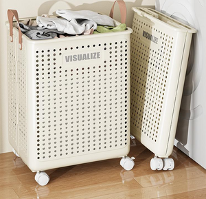 Panier <span class=keywords><strong>à</strong></span> <span class=keywords><strong>linge</strong></span> mince avec couvercle Panier <span class=keywords><strong>à</strong></span> <span class=keywords><strong>linge</strong></span> en plastique pliable avec roues <span class=keywords><strong>Chariot</strong></span> <span class=keywords><strong>à</strong></span> <span class=keywords><strong>linge</strong></span> roulant avec poignée pour un transport facile - Product Image 4
