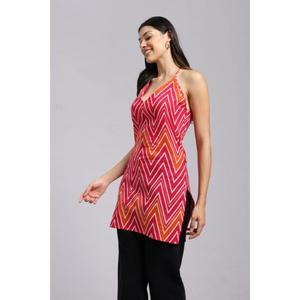 Siya Floral Print Halter <b>Kurti</b> for Women Stylish Summer Top Trendy Sleeveless Design Comfortable Daily Wear Ethnic Fashion Party - Product Image 4