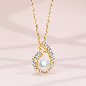 Collier pendentif en argent sterling S925 avec perle d'eau douce naturelle blanche, plaqué rhodium/or/or rose, pour femmes, vente en gros - Product Image 5