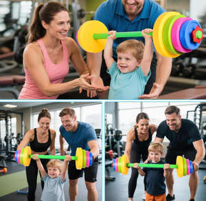 ชุดอุปกรณ์ออกกำลังกายสำหรับเด็ก บาร์เบลและดัมเบลพลาสติก ของเล่นยิมสำหรับเด็กเล็ก ฝึกเล่นสมมติ ยกน้ำหนัก เติมทรายหรือน้ำได้ - Product Image 2